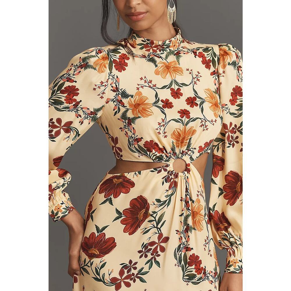 NWT Farm Rio x Anthropologie Long-Sleeve Cutout Maxi Dress Size L Yellow #8A553 - Picture 3 of 13